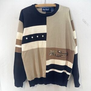 Par Four Golf Sweater Mens Large Colorblock Embroidered Golf Bag Tees Preppy